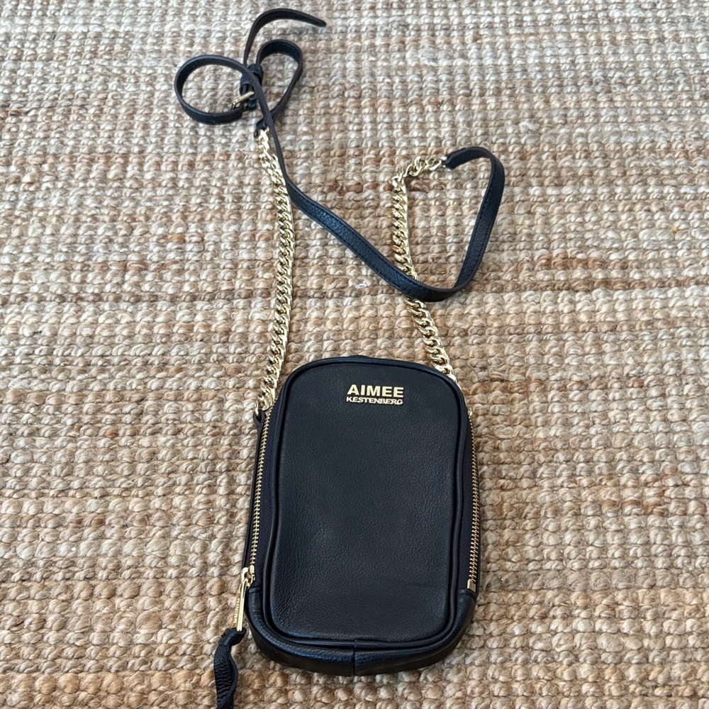 Aimee Kestenberg Black Leather Bag with Gold Accents